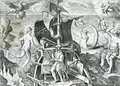 Alegoría sobre los viajes de Fernando de Magallanes (1480-1521), por Theodor de Bry (1528-1598), siglo XVI de Theodore de Bry